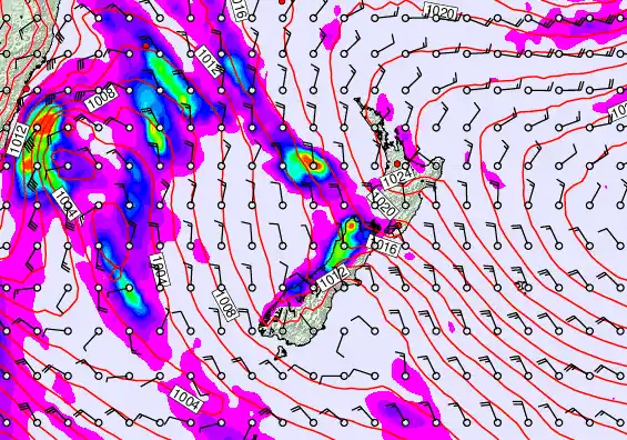New Zealand forecast chart for Thursday, May 7th, 2026 at 12:00 PM
