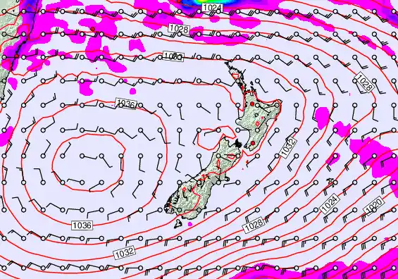 New Zealand forecast chart for Wednesday, May 13th, 2026 at 12:00 PM