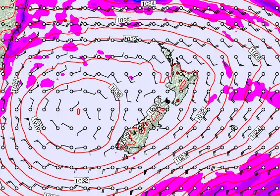 New Zealand forecast chart for Wednesday, May 13th, 2026 at 6:00 PM