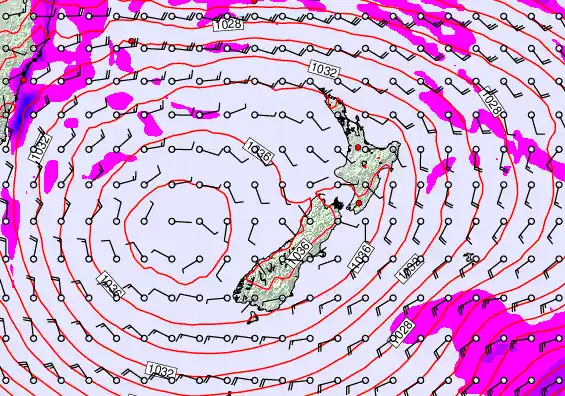 New Zealand forecast chart for Thursday, May 14th, 2026 at 12:00 AM