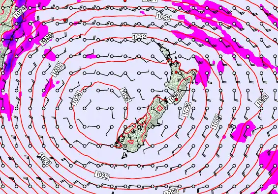 New Zealand forecast chart for Thursday, May 14th, 2026 at 6:00 AM