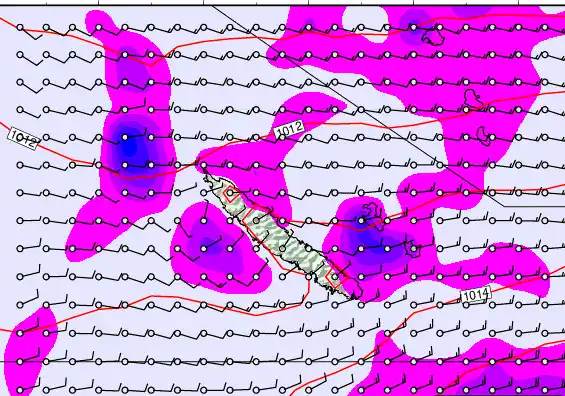 New Caledonia forecast chart for Monday, May 4th, 2026 at 6:00 PM