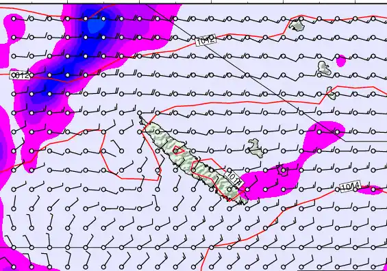 New Caledonia forecast chart for Thursday, May 7th, 2026 at 6:00 PM