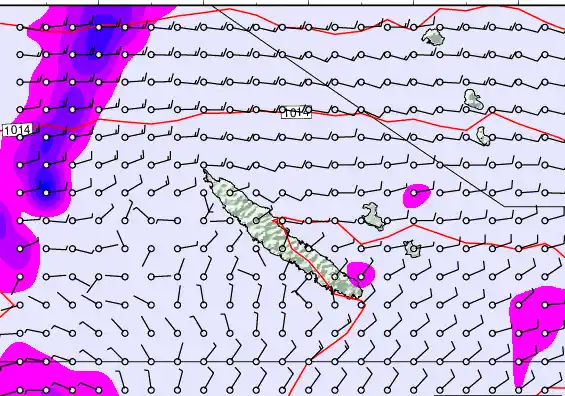 New Caledonia forecast chart for Friday, May 8th, 2026 at 12:00 AM