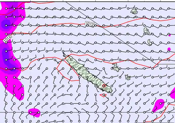 New Caledonia forecast chart for Friday, May 8th, 2026 at 6:00 AM
