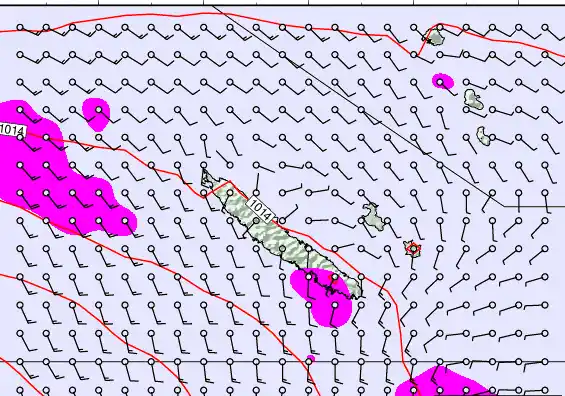 New Caledonia forecast chart for Saturday, May 9th, 2026 at 6:00 AM