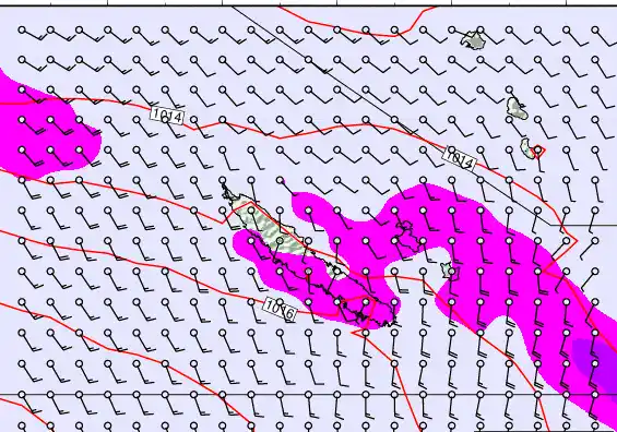 New Caledonia forecast chart for Saturday, May 9th, 2026 at 6:00 PM