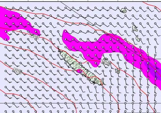 New Caledonia forecast chart for Sunday, May 10th, 2026 at 12:00 AM