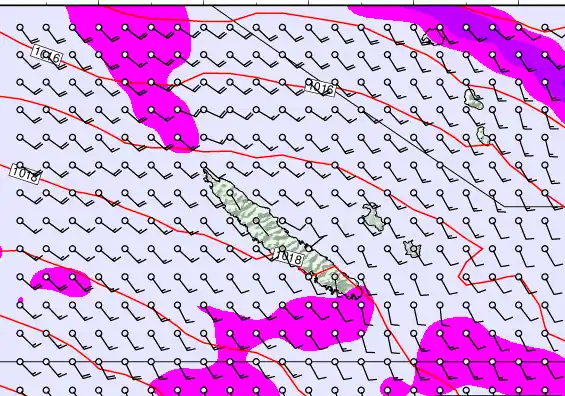 New Caledonia forecast chart for Monday, May 11th, 2026 at 12:00 AM