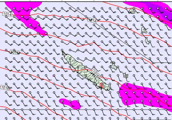 New Caledonia forecast chart for Monday, May 11th, 2026 at 6:00 AM