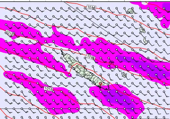 New Caledonia forecast chart for Monday, May 11th, 2026 at 6:00 PM