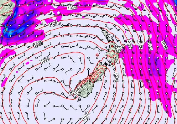 New Zealand forecast chart for Thursday, May 14th, 2026 at 12:00 PM