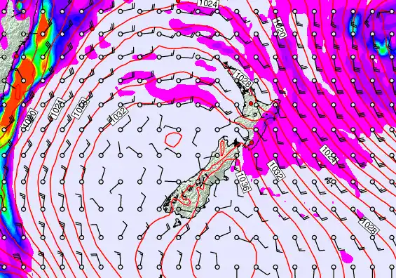 New Zealand forecast chart for Saturday, May 16th, 2026 at 12:00 AM