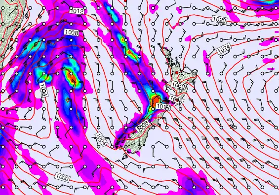 New Zealand forecast chart for Thursday, May 7th, 2026 at 12:00 PM