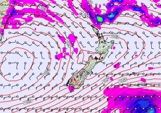 New Zealand forecast chart for Wednesday, May 13th, 2026 at 12:00 AM