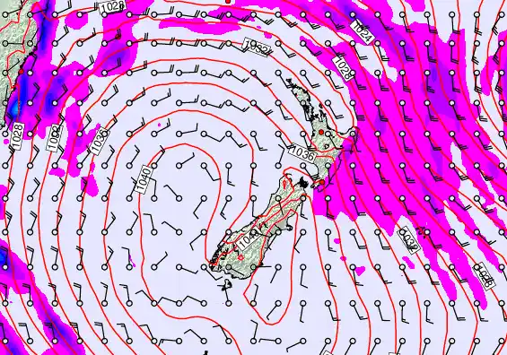 New Zealand forecast chart for Saturday, May 16th, 2026 at 12:00 AM