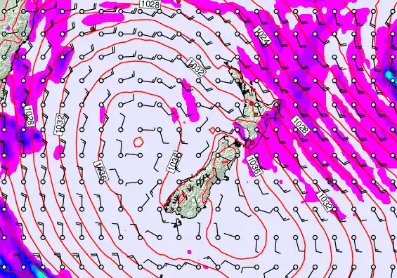 New Zealand forecast chart for Saturday, May 16th, 2026 at 12:00 PM