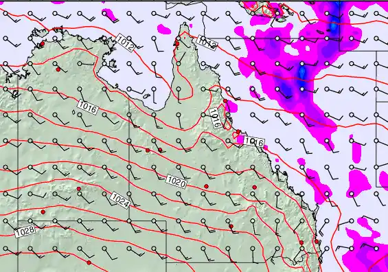 Queensland forecast chart for Thursday, May 7th, 2026 at 12:00 PM