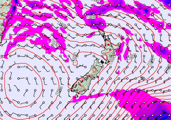 New Zealand forecast chart for Wednesday, May 13th, 2026 at 12:00 PM
