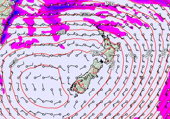 New Zealand forecast chart for Thursday, May 14th, 2026 at 12:00 PM