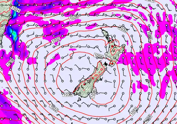 New Zealand forecast chart for Saturday, May 16th, 2026 at 12:00 AM