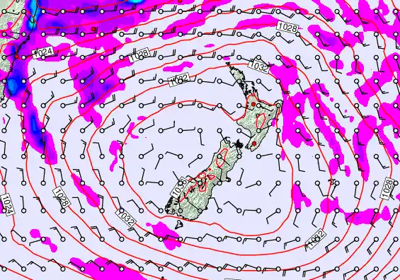 New Zealand forecast chart for Saturday, May 16th, 2026 at 12:00 PM