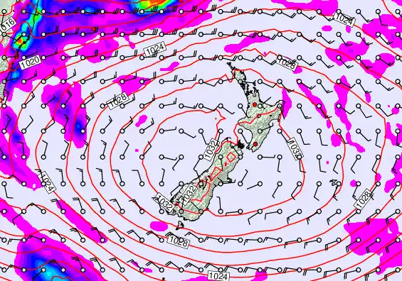 New Zealand forecast chart for Sunday, May 17th, 2026 at 6:00 AM
