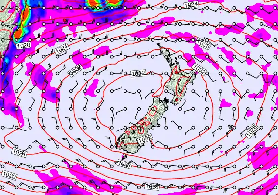 New Zealand forecast chart for Sunday, May 17th, 2026 at 12:00 PM