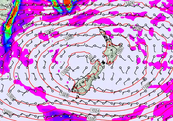 New Zealand forecast chart for Sunday, May 17th, 2026 at 6:00 PM