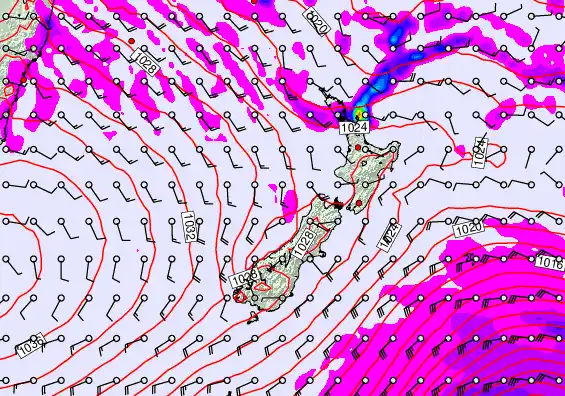 New Zealand forecast chart for Tuesday, May 12th, 2026 at 12:00 PM