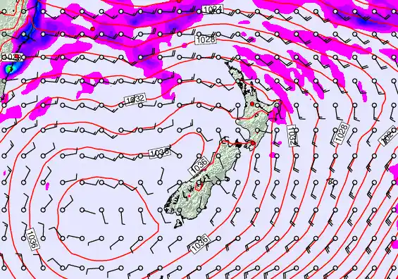 New Zealand forecast chart for Thursday, May 14th, 2026 at 6:00 AM