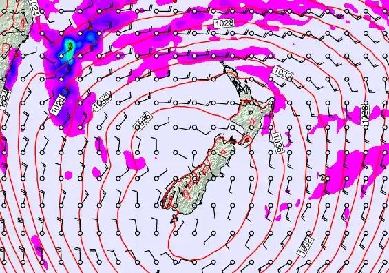 New Zealand forecast chart for Friday, May 15th, 2026 at 12:00 PM