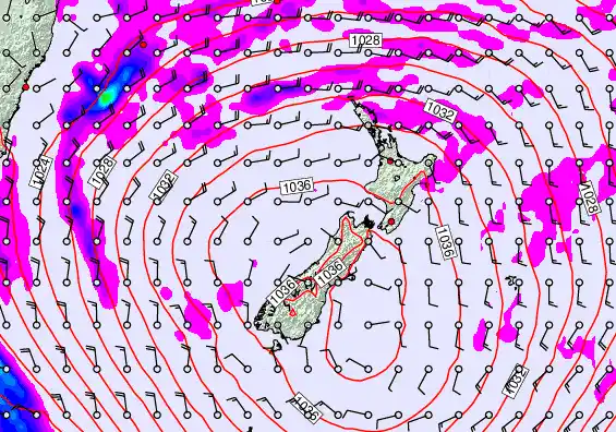 New Zealand forecast chart for Saturday, May 16th, 2026 at 12:00 AM