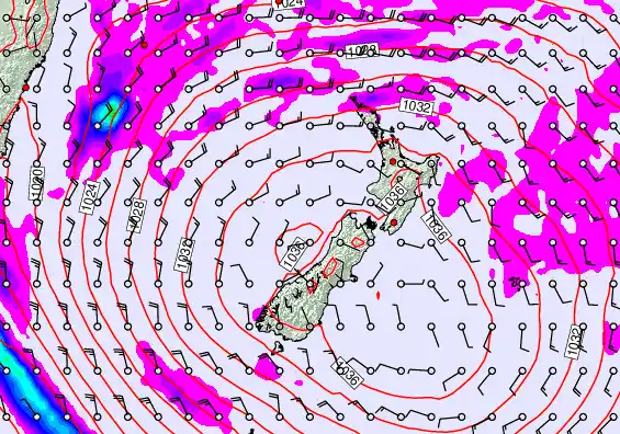 New Zealand forecast chart for Saturday, May 16th, 2026 at 12:00 PM