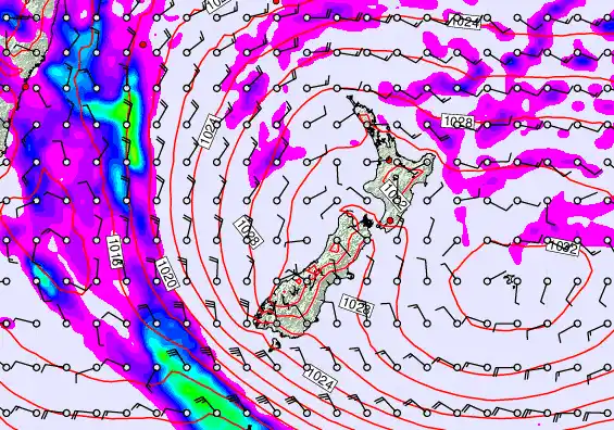 New Zealand forecast chart for Sunday, May 17th, 2026 at 6:00 PM