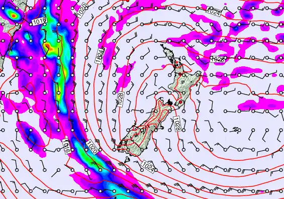 New Zealand forecast chart for Monday, May 18th, 2026 at 12:00 AM
