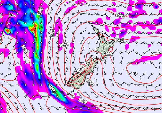 New Zealand forecast chart for Monday, May 18th, 2026 at 6:00 AM