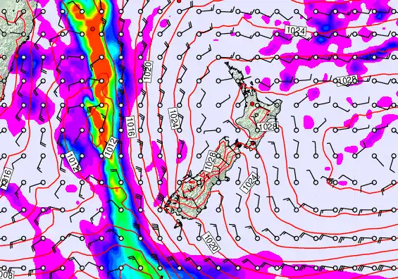 New Zealand forecast chart for Monday, May 18th, 2026 at 6:00 PM
