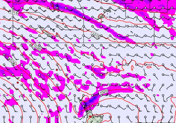New Zealand to Fiji forecast chart for Monday, May 11th, 2026 at 12:00 PM