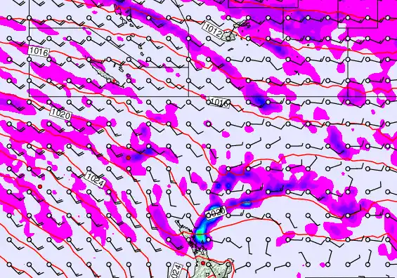 New Zealand to Fiji forecast chart for Tuesday, May 12th, 2026 at 12:00 PM