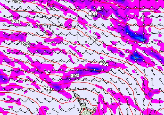 New Zealand to Fiji forecast chart for Wednesday, May 13th, 2026 at 12:00 PM