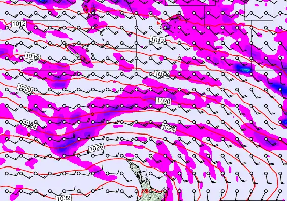 New Zealand to Fiji forecast chart for Thursday, May 14th, 2026 at 6:00 AM