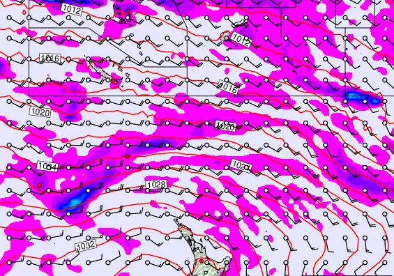New Zealand to Fiji forecast chart for Thursday, May 14th, 2026 at 12:00 PM
