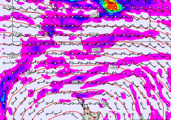 New Zealand to Fiji forecast chart for Saturday, May 16th, 2026 at 12:00 PM