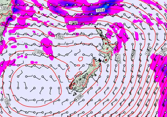 New Zealand forecast chart for Thursday, May 14th, 2026 at 12:00 AM