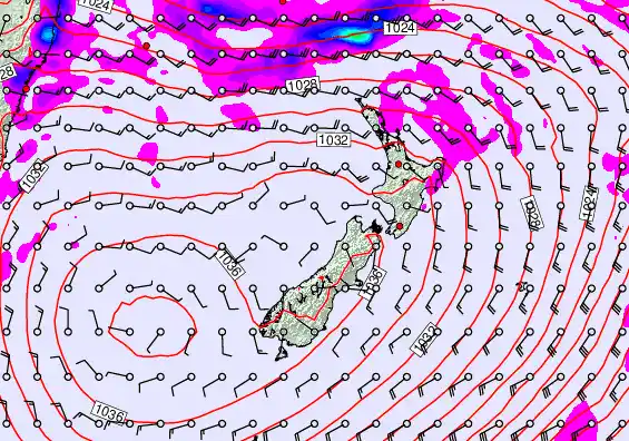 New Zealand forecast chart for Thursday, May 14th, 2026 at 6:00 AM