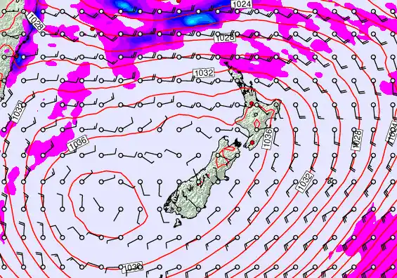 New Zealand forecast chart for Thursday, May 14th, 2026 at 12:00 PM