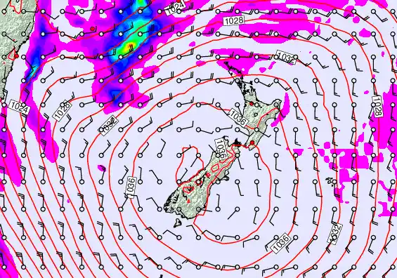 New Zealand forecast chart for Saturday, May 16th, 2026 at 12:00 AM
