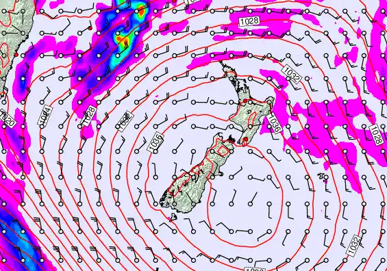 New Zealand forecast chart for Saturday, May 16th, 2026 at 12:00 PM