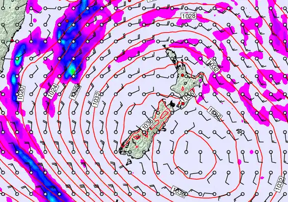 New Zealand forecast chart for Sunday, May 17th, 2026 at 12:00 AM